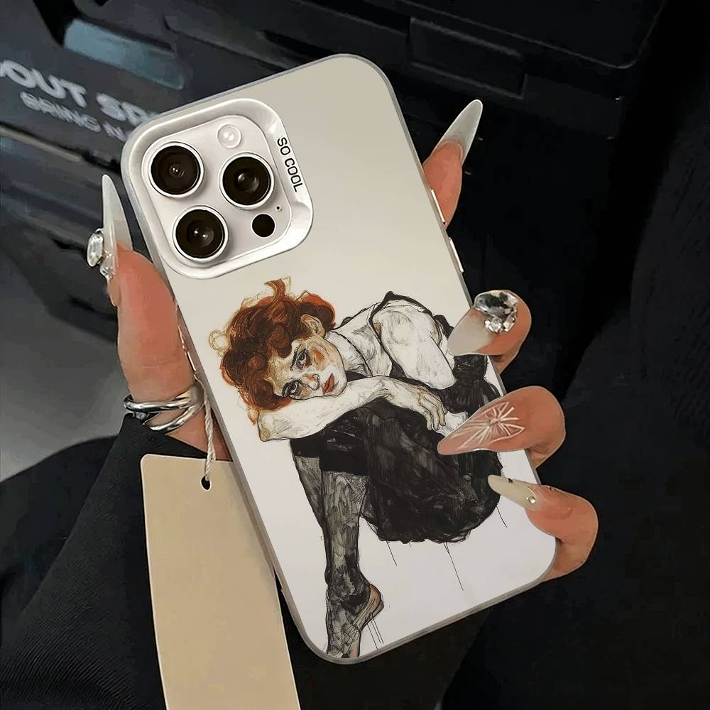 E-Egon S-Schiele  Phone Case For iPhone 17,16,15,14,13,12,11 Plus,Pro Max,XS,white silver phone case