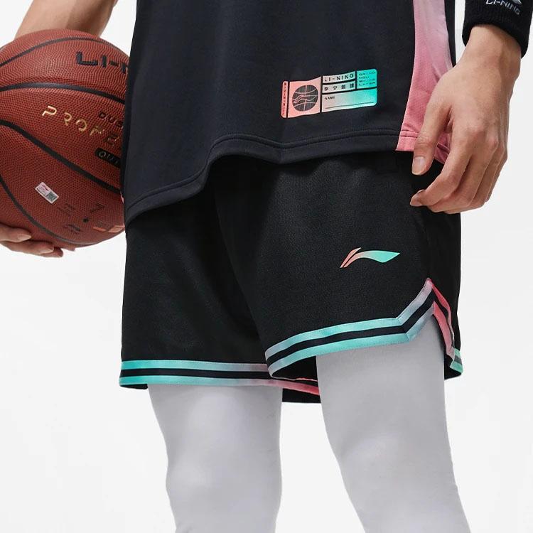 Li-Ning Solid Color Logo Print Elastic Waist Basketball Shorts Men Bottoms Black AAPT043-12