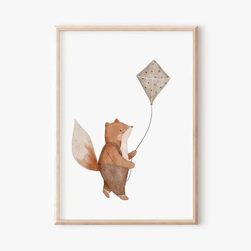Boho Cartoon Farm Animals Wall Art Canvas Painting Rabbit Bear Bee Flower Posters and Prints Pictures for Baby Kids Room Decor