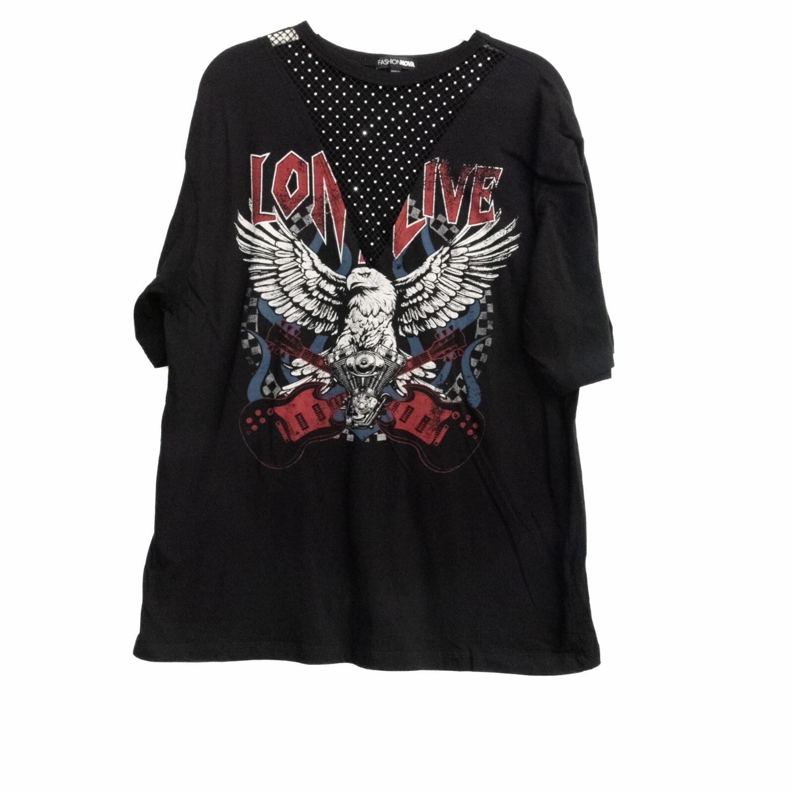 Fashion Nova Mens Black T Shirt Graphic Print Eagle and Guitar Short Sleeve 1X XL