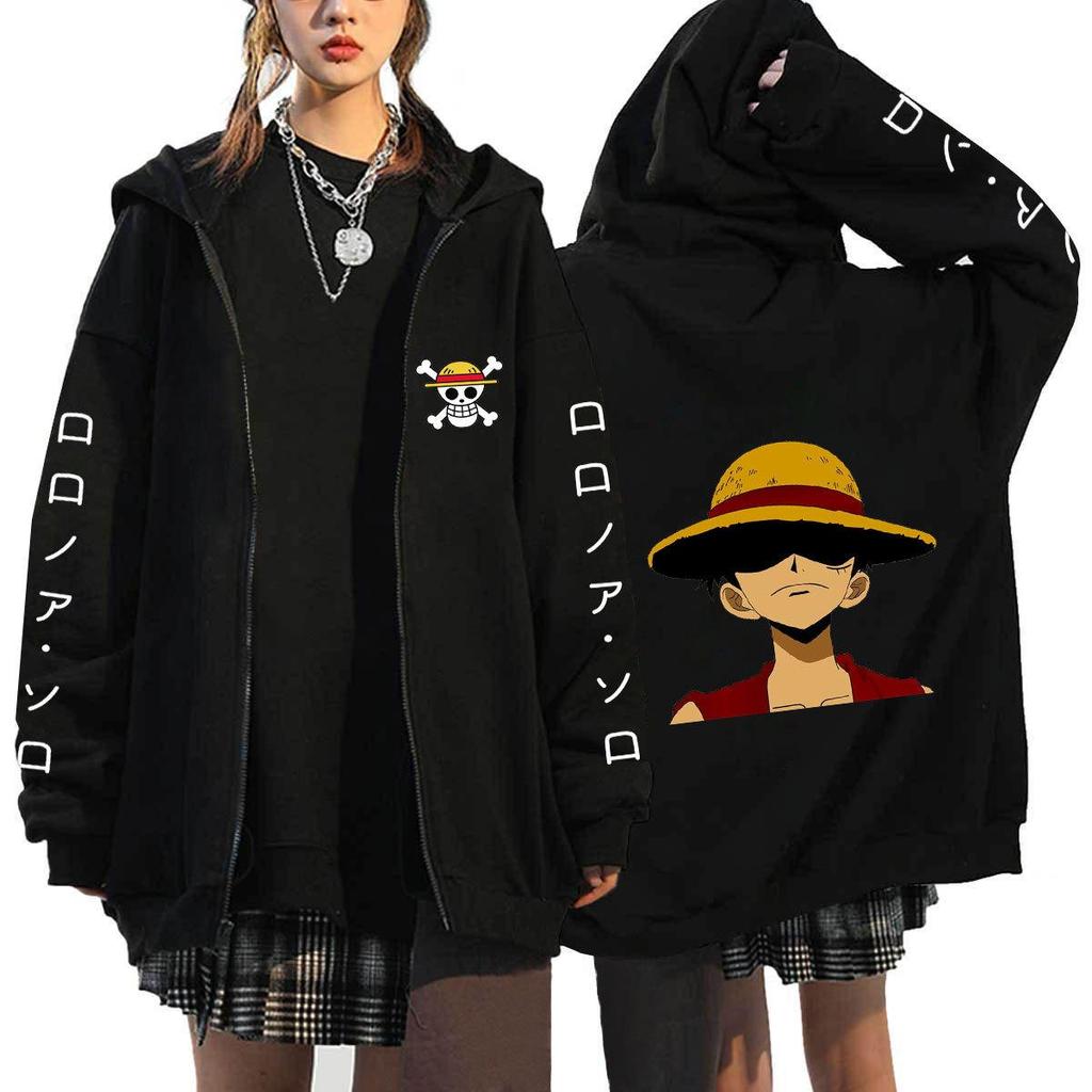 Japanese Anime ONE PIECE Hoodies Men Kawaii Harajuku Manga Graphic Zipper Coats Monkey D. Luffy Printed Streetwear Sweatshirts Unisex Pullovers Tops