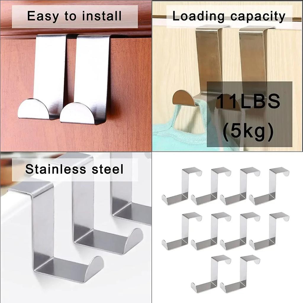Drawer Reversible Stainless Steel Hooks, Cabinet Door Towel Racks, Office and Kitchen Shelves