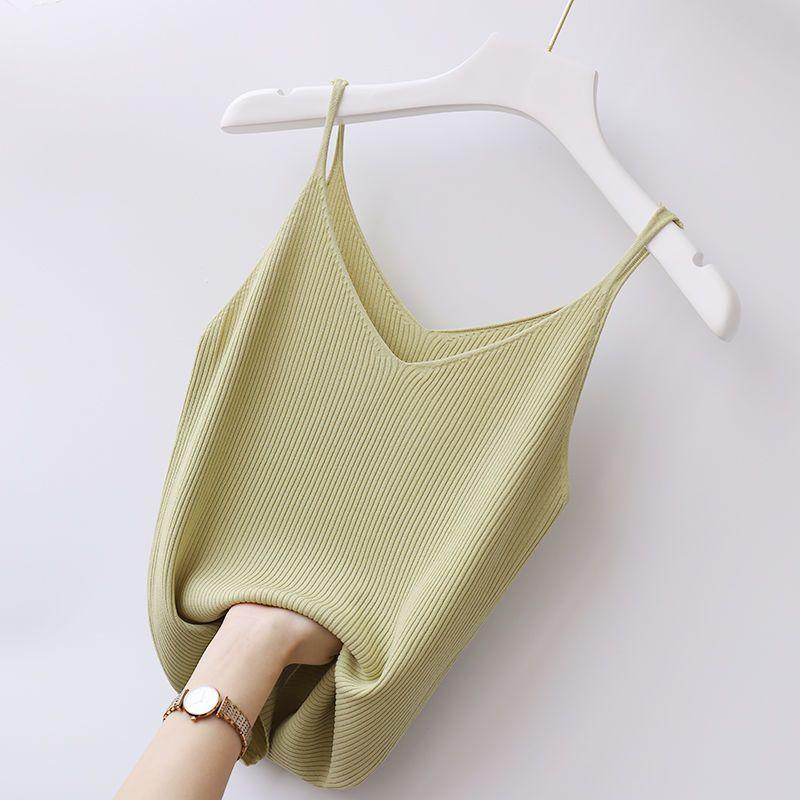 V Neck Ice Silk Camisole Plus Size Women Inner Wear Thread Knit Short Top Hyuna Style Versatile Sexy Base Shirt