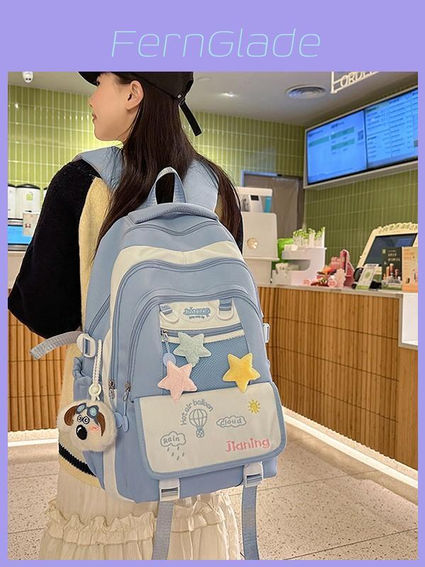 Youthful Nylon Student Backpack With Embroidered Design For School Use