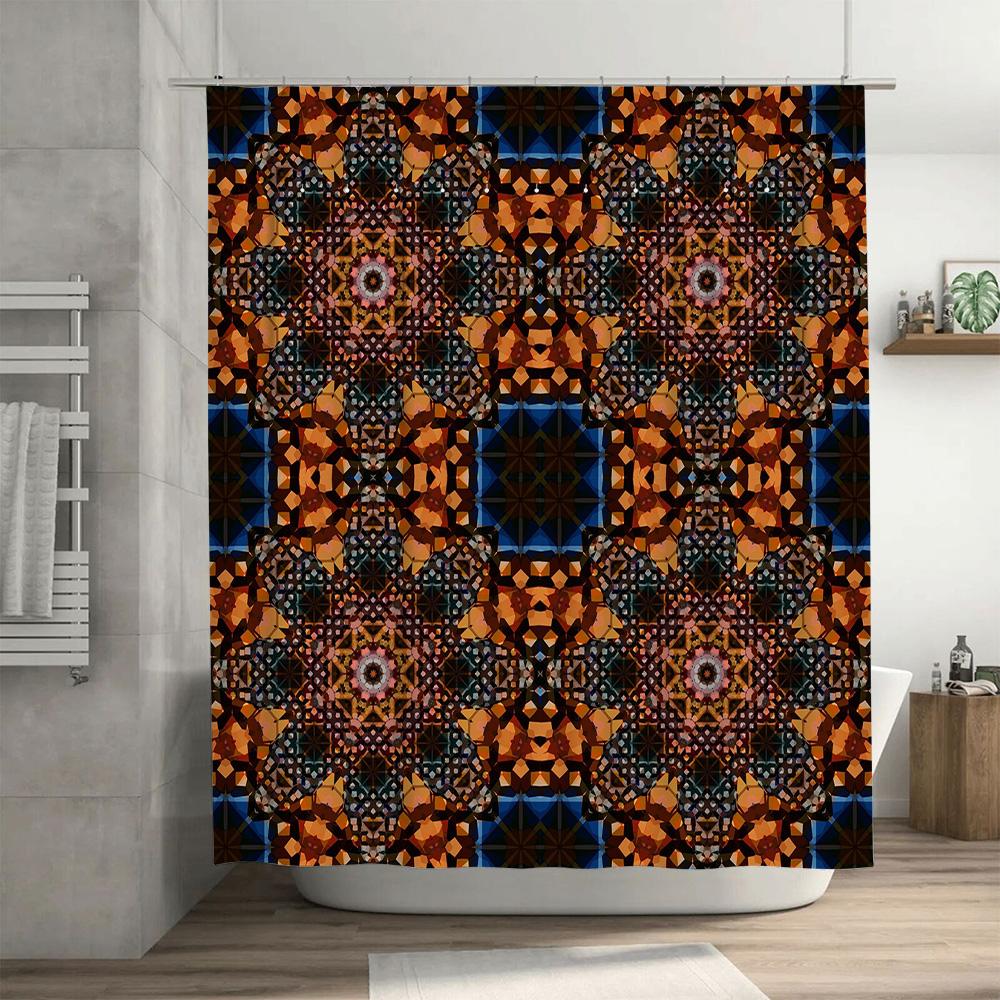 Modern Geometric Shower Curtain Vivid Colors, Decorative Privacy Bath Mat 3D Printing Waterproof Fabric Bathroom Accessories Dec