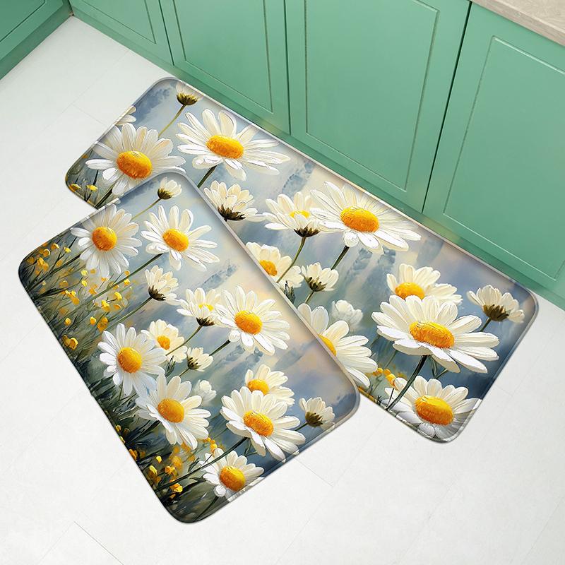 Summer Fresh Floral Pattern Kitchen Door Mat, Soft and Comfortable Bedroom Floor Mat, Bathroom Small Carpet, Absorbent Foot Mat