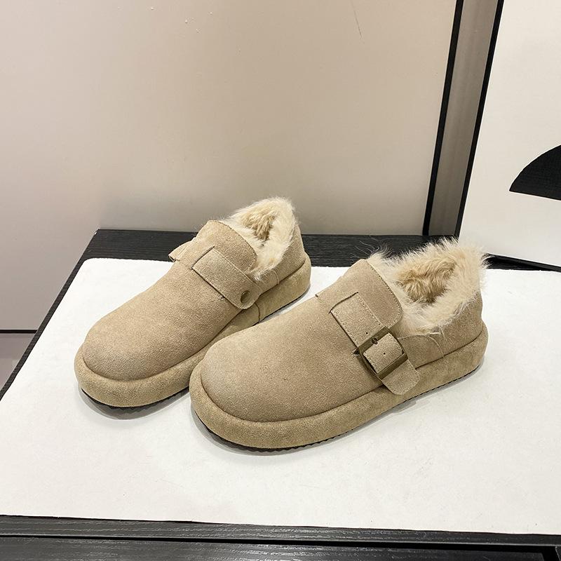 Boken Snow Boots Women's Doudou Shoes 2025 New Autumn and Winter Versatile Flat Bottom Fluffy Thickened Warm Cotton Shoes