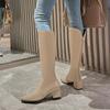 Women's High-heeled Boots Autumn and Winter Temperament Versatile Thick Heel Solid Color Large Size Medium Boots