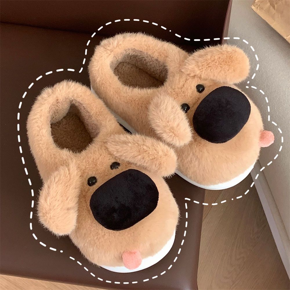 

New white puppy slippers unisex downy home shoes women s lovely dog slides fluffy cloud house slipper woman warm room walk shoes 36-37