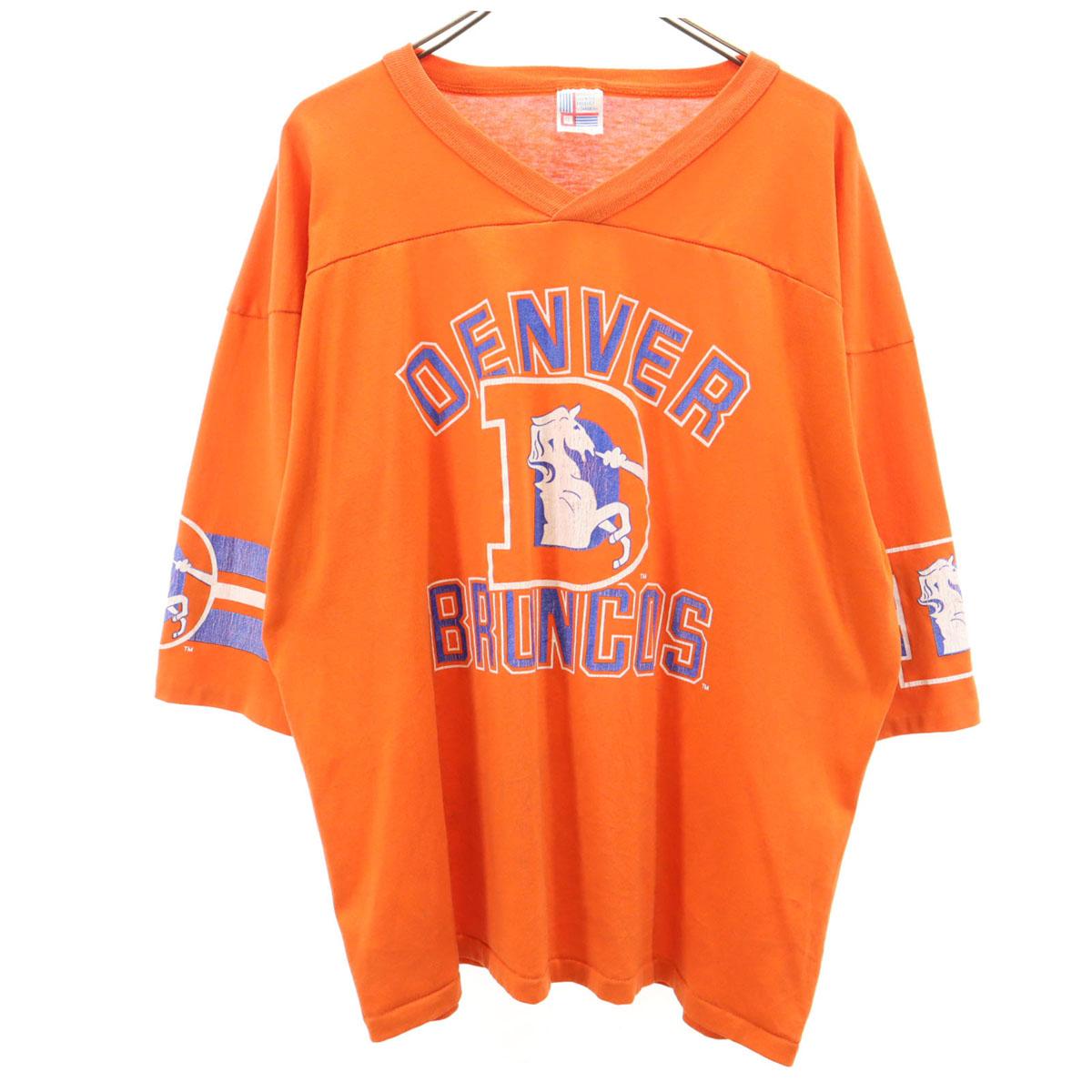 

80s 90s Old USA made Broncos Short sleeve Single Stitch V-Neck Football T-shirt Men s Used