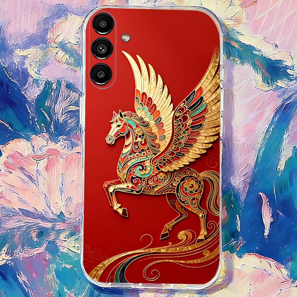 Chinese-Style Red Horse Phone Case For Samsung S24,S25,S30,S23,S21,S22,S20,S10,5G,FE,lite,PIus,Ultra Clear Transparent Cover