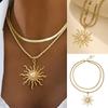 2 Peças/Conjunto Colar com Pingente de Girassol da Moda Estilo Europeu Americano Joias para Clavícula para Mulheres