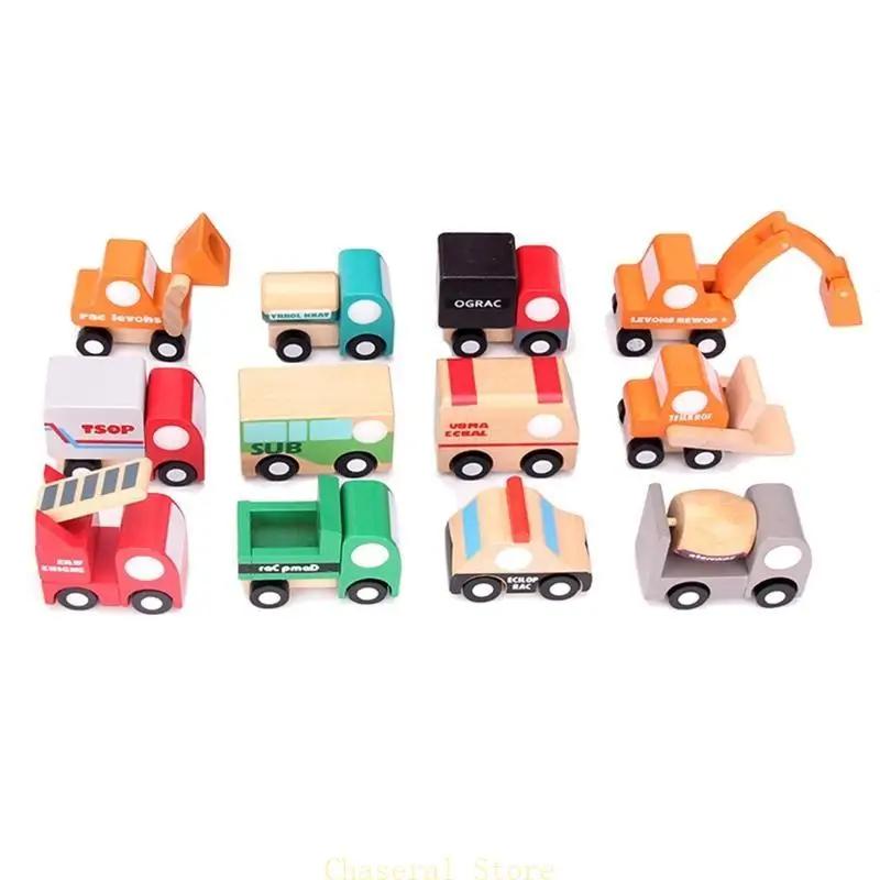 6pcs Set Kids Wooden Mini Cars Toy Cartoon Simulation Transportation Airplane Truck Model Montessori Education Toy Gift For Baby