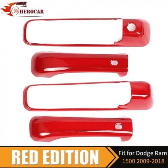 For 2009-2017 2018 DODGE RAM FLAME RED 2 Door Handle COVERS W/ KH W/ 2 SMTKH
