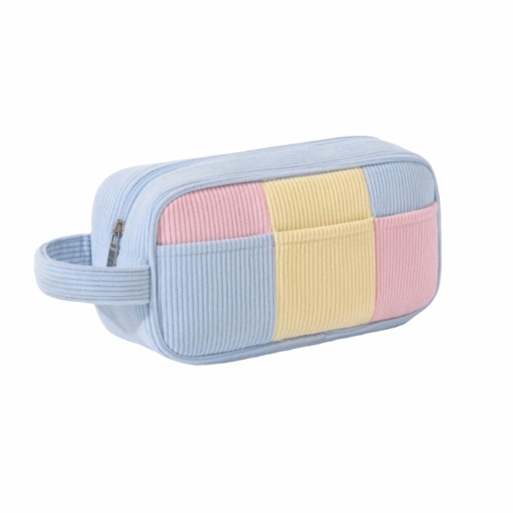 Corduroy Plush Striped Makeup Bag Large Capacity Travel Cosmetic Bag  Toilet Storage синий