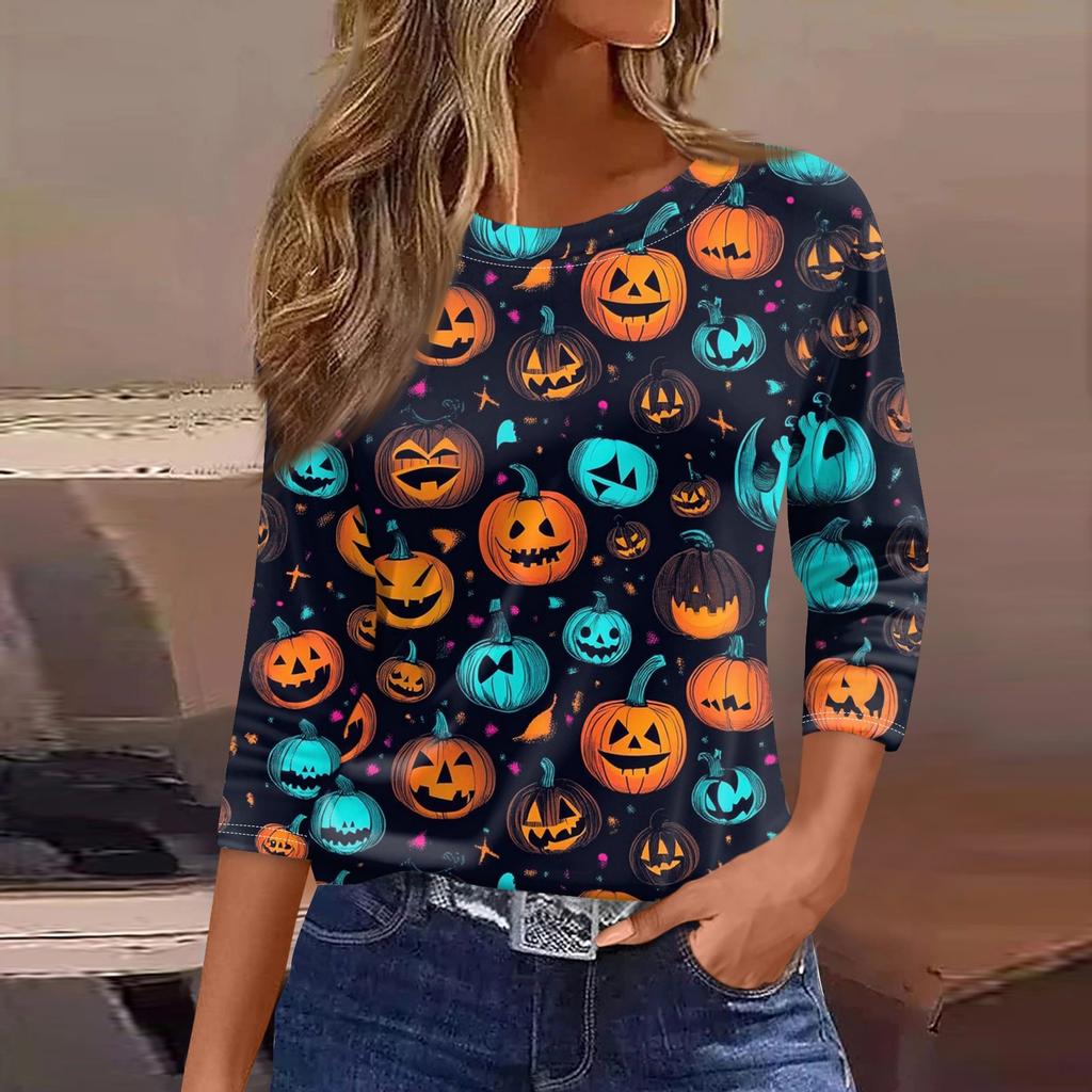 Women's T Shirt Tee Fashion Casual Round Neck 3/4 Sleeve Loose Printed T-Shirt Ladies Top