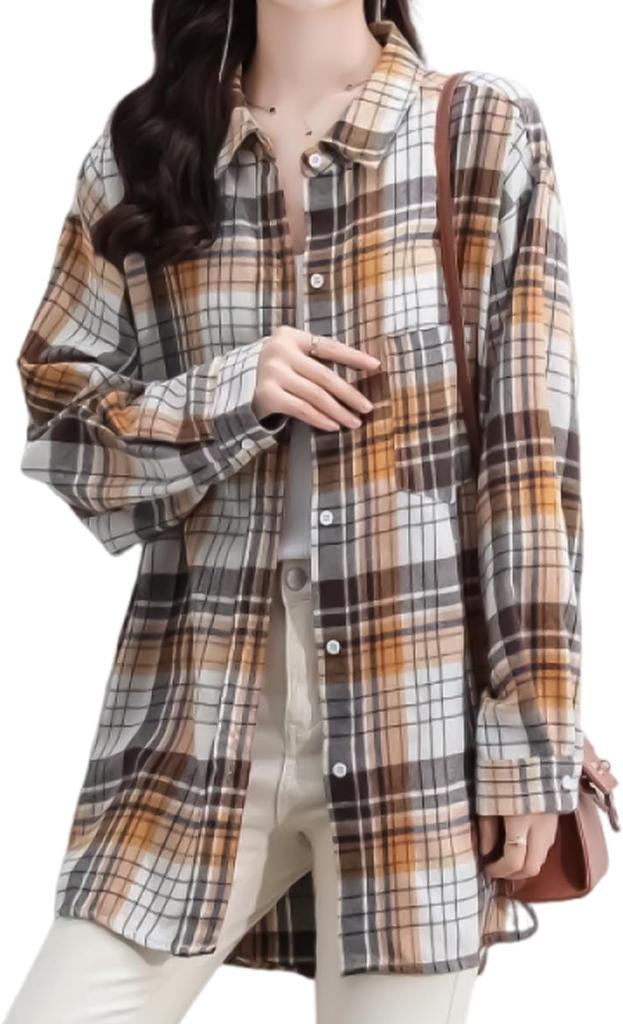 [J.STORE] Check Shirt, Thick, Long Sleeve, Fall Style, Natural, Stylish, Women's, Everyday Wear, Classic Item, Beige, 5A-J05-BEXL