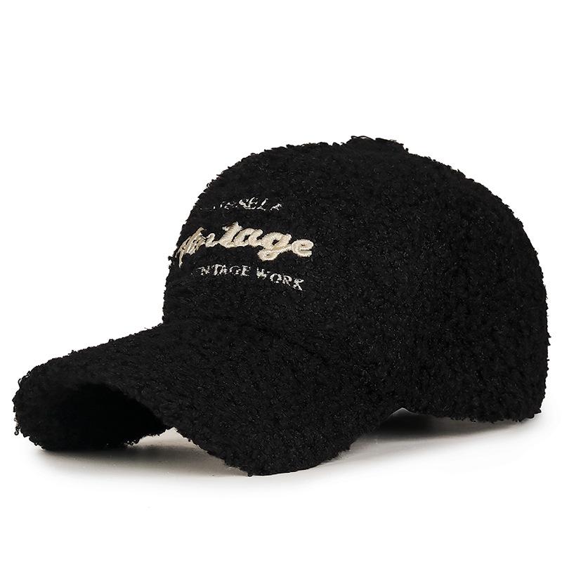 

Korean Style Lambswool Embroidered Baseball Cap - Women s Winter Fashion Adjustable