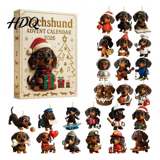 Unique Christmas Collectibles 2026 Dachshund Advent Calendar 24 Days Dog Collectible Set Pcs Collector Items 2D Acrylic Holiday Figures Countdown