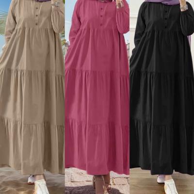 Women's Long Dress Round Neck Long Sleeve Maxi Dress Casual Solid Color Single-Breasted Plus Size Dress