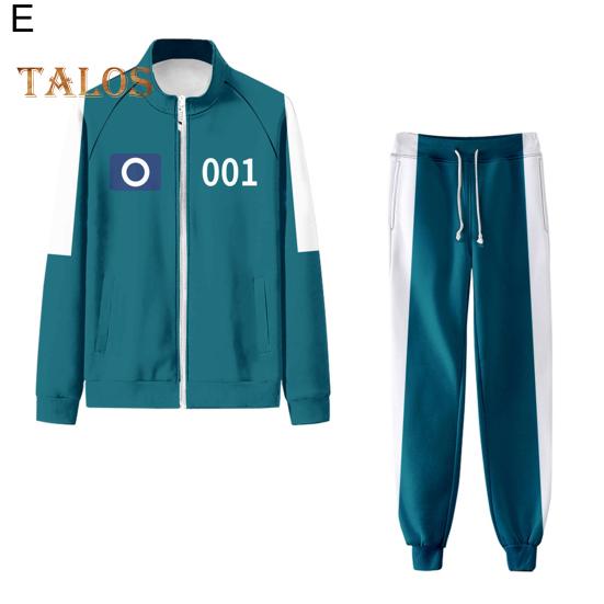 2 Pcs/Set Children Sweatshirt Pants Suit Cosplay Costume Contrast Color Lapel Zip-up Jacket Drawstring Elastic Waist Trousers Game Wooden Man Role