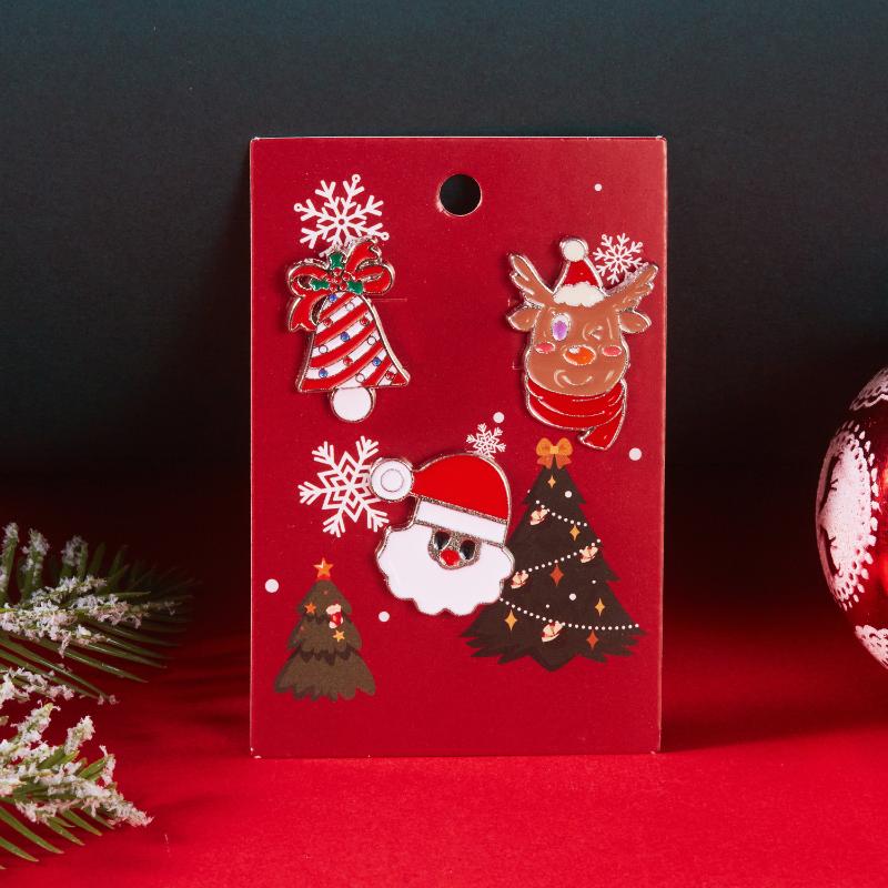 3Pcs/Set  Christmas Brooch For Women Men Cute Santa Claus Bell Elk Snowflake Snowman Enamel Pins Party Jewelry Gift