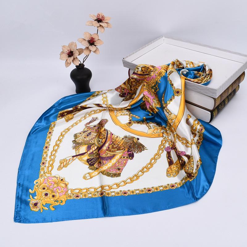 Luxury Silk Shawl Square Scarf Women Print Headband Foulard Satin Hijab Hair Bands Neckerchief Female Head Wraps Bandana 90Cm