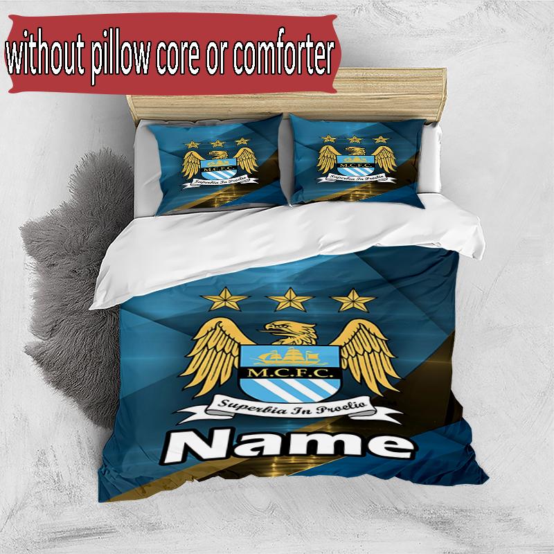 3pcs Duvet Cover Set (1*Duvet Cover + 2*Pillowcase, Without Core), Custom Name Manchester City FC Pattern Bedding Set, Home Bedroom Decor Gift