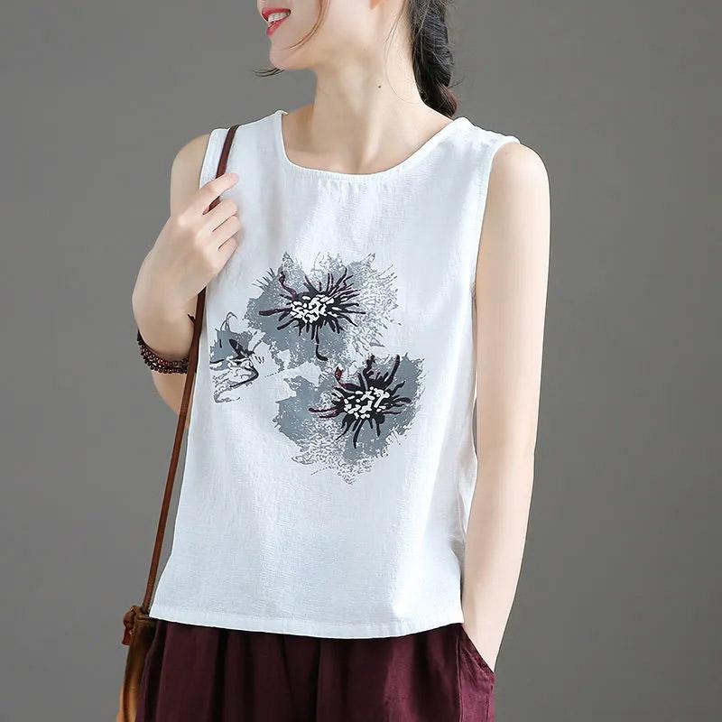 Ärmellose Tops Baumwolle Oversized Neckholder T-Shirt Damen Sommer Ärmelloses Unterhemd Slim Stretch Bedruckte Ärmellose Tops