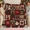 Christmas Quilt?Style Patchwork Print Throw Blanket, Snowman Santa Reindeer Gingerbread Home Decor Blanket