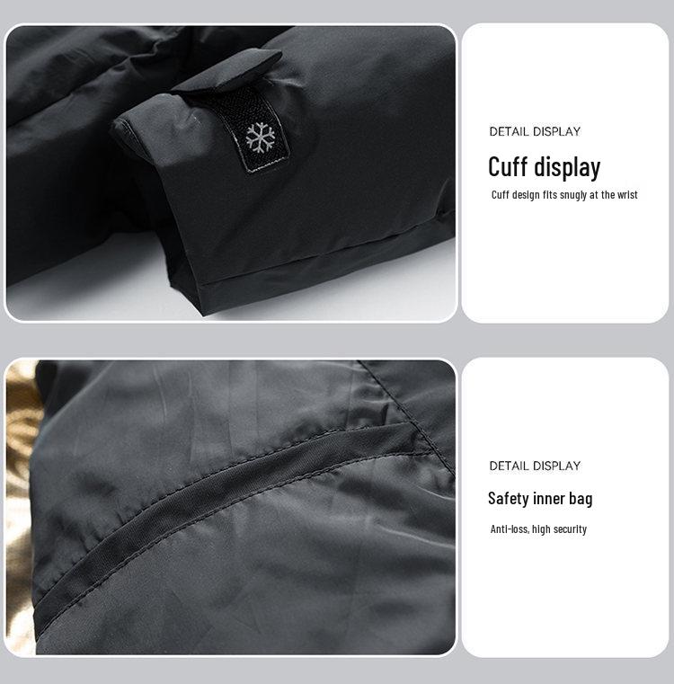 Men's Mid-Length Hooded Black Down Jacket - Thickened Winter White Duck Down Coat for Warmth