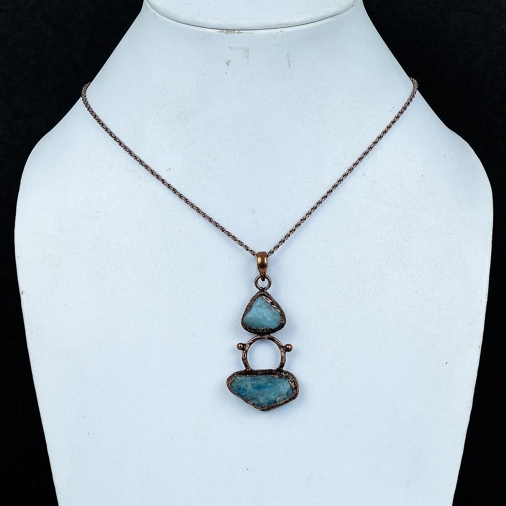 Aquamarine Copper Electroformed Pendant, Handmade Gemstone Pendant Jewelry, Gifts For Wife Brand New Pendant