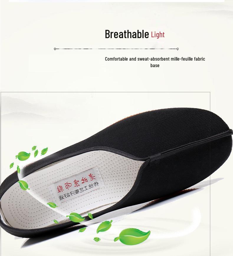Męskie buty z tkaniny Old Beijing z okrągłym noskiem i podeszwą z ścięgna wołowego do Tai Chi i Kung Fu, Czarne