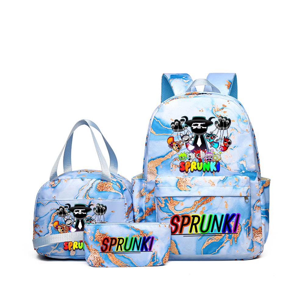 New Printed Rhythm Box Student School Bag Three-piece Casual Sprunki Backpack Crossbody Bag Pencil Bag D