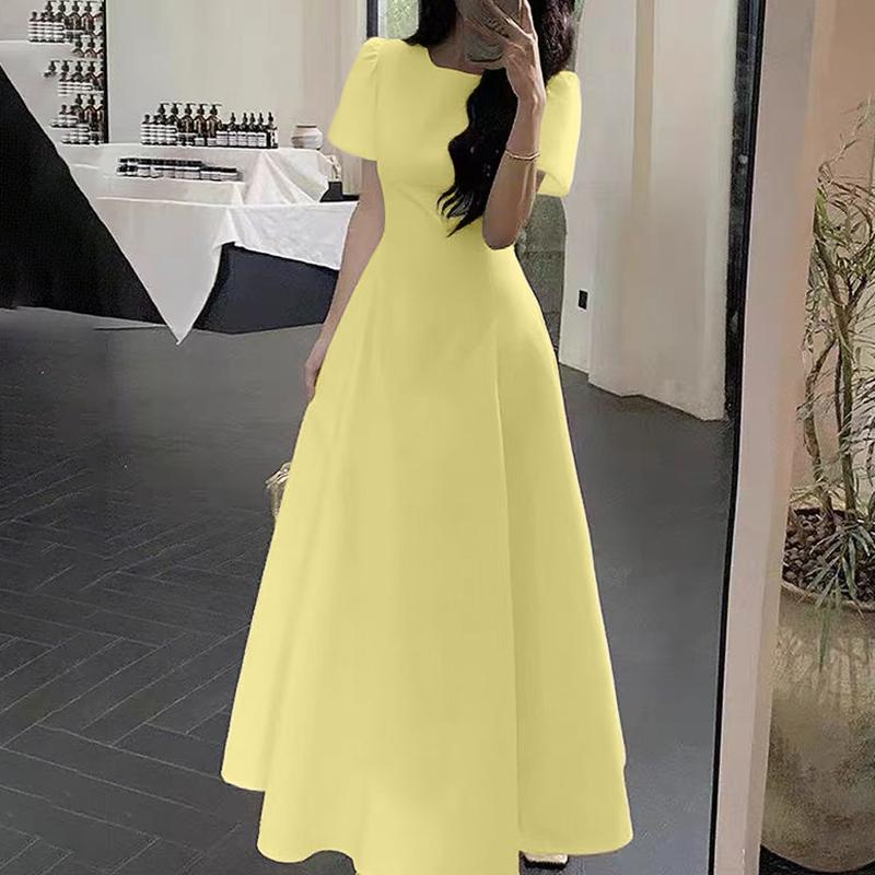 ZANZEA Women Elegant Round Neck Casual Short Sleeve Long Dress