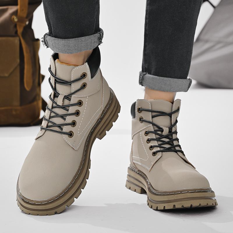 Genuine Leather Men's Mid-Top Men's Shoes New Trendy Big Head Leather Shoes Casual Work Shoes Autumn Breathable