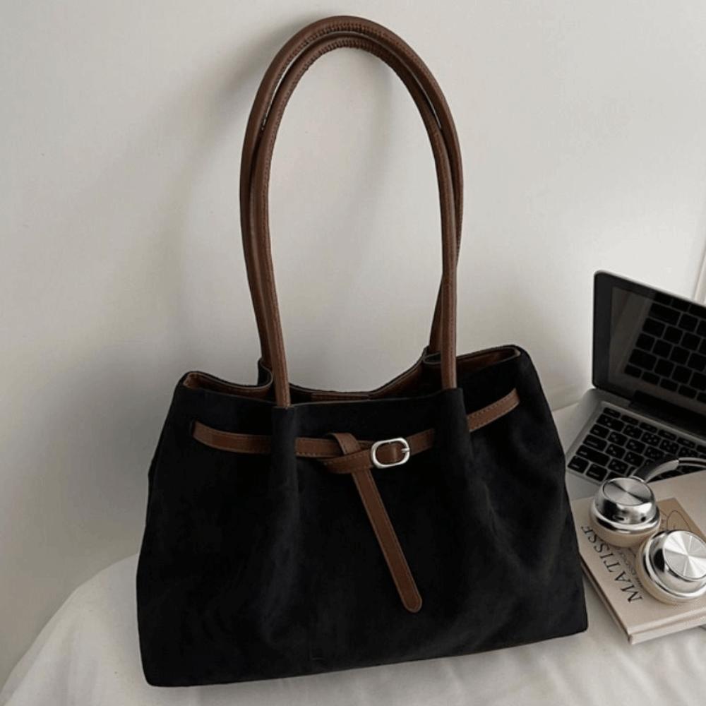 

Elegant Suede Shoulder Bag Large Capacity Solid Color Handbag Retro Available in 4 Colors Commuting Tote Bag School/Travel/Work