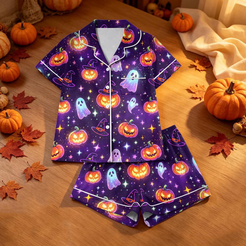 Conjunto de Pijama de Dos Piezas con Estampado de Halloween para Mujer