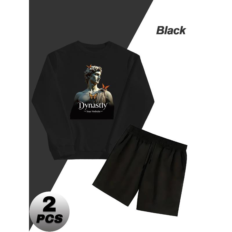 

Polyester Men s Outfit Crew Neck Sweatshirt and Shorts Casual Daily Tracksuit XXL чорний