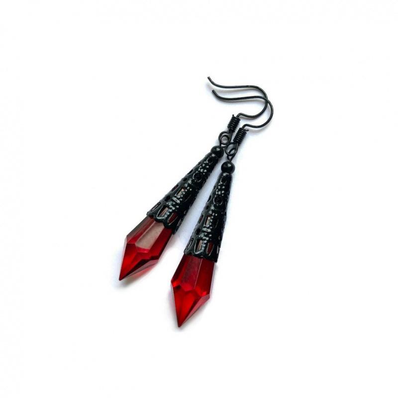 Gothic Red Teardrop Earrings - Vintage Victorian Halloween Punk Style
