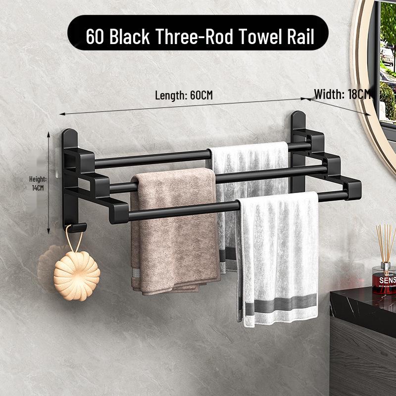 Punch-Free Multi-Bar Bathroom Towel Rack and Hanger Shelf