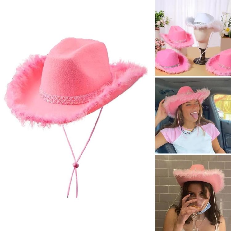 Large Brim Cowgirl Hat Women Music Festival Felt Hat Wedding Party Cowboy Cap