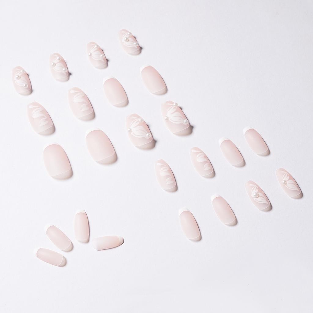 Pink Ballet Ribbon French Pearl Wearing Nail Finished Fake Nail Nail Patch Nail Patch Removable Nail Patch