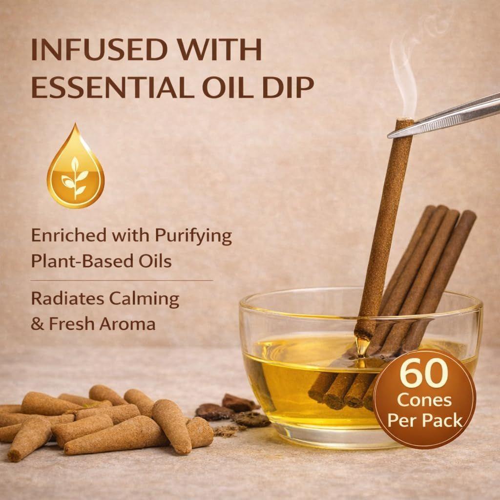 Nirmalaya Premium Rose Backflow Dhoop Cones | 60 Bambooless Incense Cones Sacred Flowers |