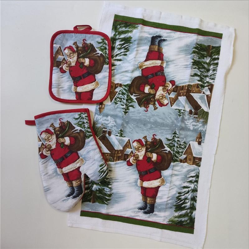 

3 шт. хлопчатобумажная рождественская цветочная перчатка для микроволновой печи + изоляционная прокладка + кухонное полотенце для рук, инструменты для выпечки, рождественский подарок