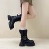 Fashion Thick-soled Leather Boots Heightened Adjustable Belt Buckle Martin Boots Women's Autumn and Winter Retro Fashion Medium Tube Knight Boots