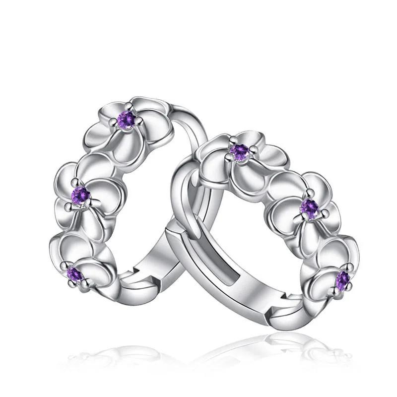 Classic Fashion Crystal Zircon Flower Type Three Five-leaf Hoop Earrings for Women High Quality Bride Jewelry Accessories Gift
