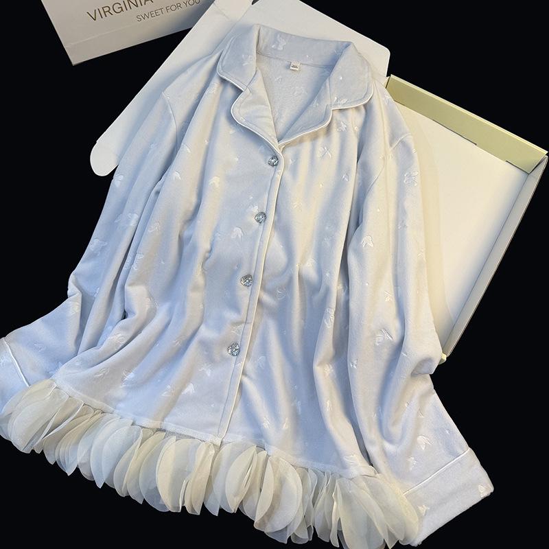 Women's Luxury Sea Island Velvet Pajamas: Soft, Warm Butterfly Design for Autumn and Winter
