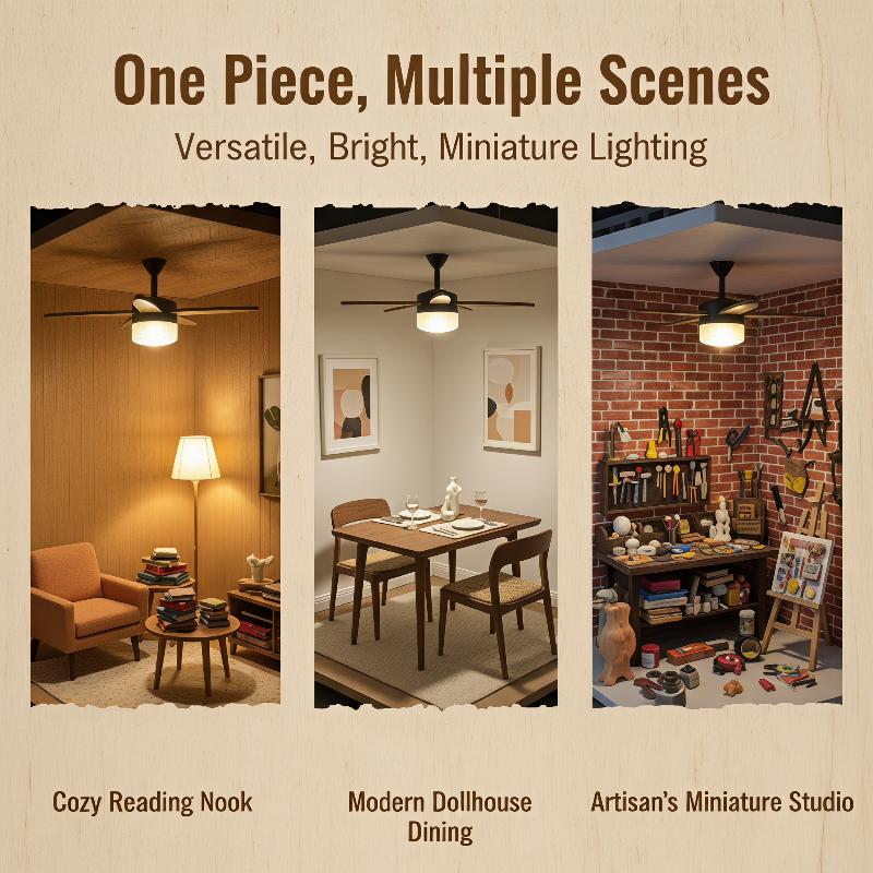 Miniature Vintage Ceiling Fan With Led Light Ornament 1/12 Dollhouse Model Decor Dolls House Mini Scene Accessories Photo Ptops