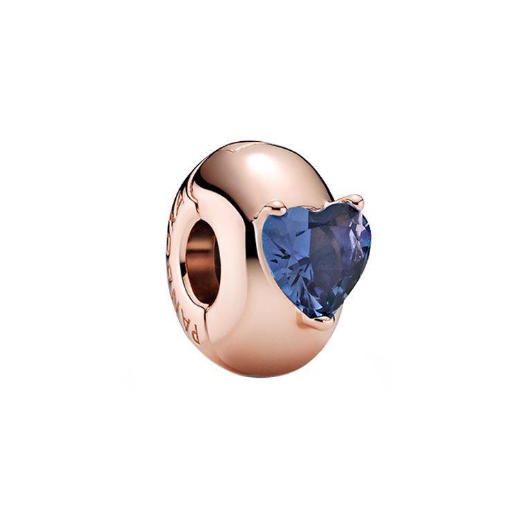 Pandora Rose Gold Blue Heart Shaped Single Stone Fixed Clip Pendant Women pendant 789203C02 Box,Rose Gold